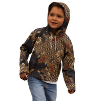 Indonesian Parang Batik Kid Hoodie Brown Gold Floral Pattern