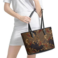 Indonesian Parang Batik Leather Tote Bag Brown Gold Floral Pattern