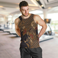 Indonesian Parang Batik Men Tank Top Brown Gold Floral Pattern