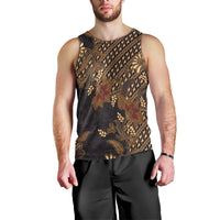 Indonesian Parang Batik Men Tank Top Brown Gold Floral Pattern