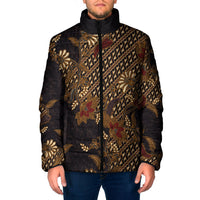 Indonesian Parang Batik Padded Jacket Brown Gold Floral Pattern