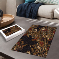 Indonesian Parang Batik Puzzle Brown Gold Floral Pattern