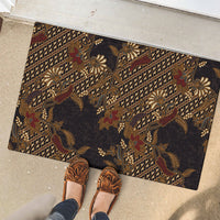 Indonesian Parang Batik Rubber Doormat Brown Gold Floral Pattern