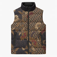 Indonesian Parang Batik Sleeveless Puffer Jacket Brown Gold Floral Pattern