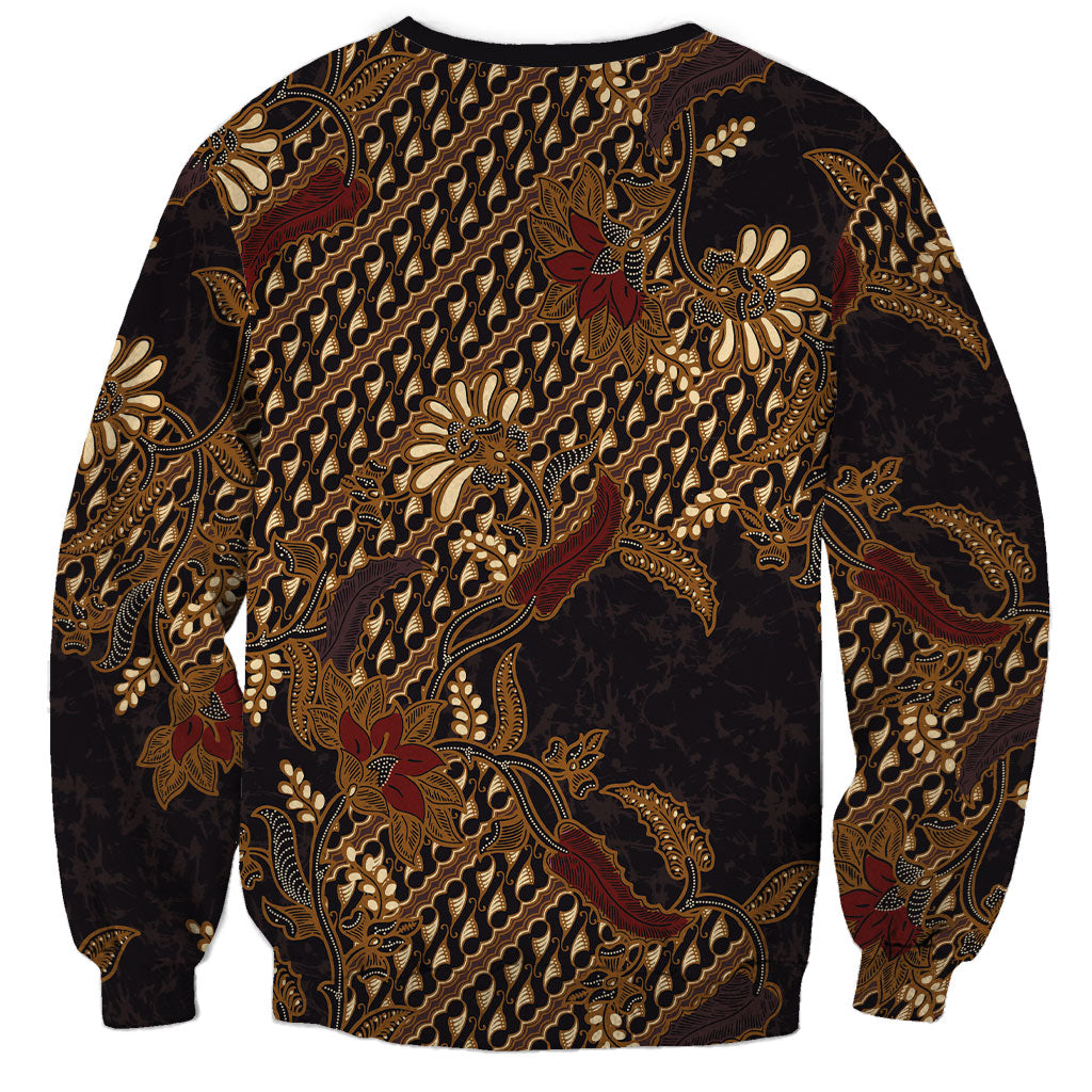 Indonesian Parang Batik Sweatshirt Brown Gold Floral Pattern
