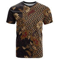 Indonesian Parang Batik T Shirt Brown Gold Floral Pattern