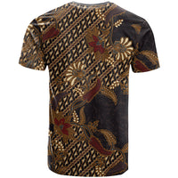 Indonesian Parang Batik T Shirt Brown Gold Floral Pattern