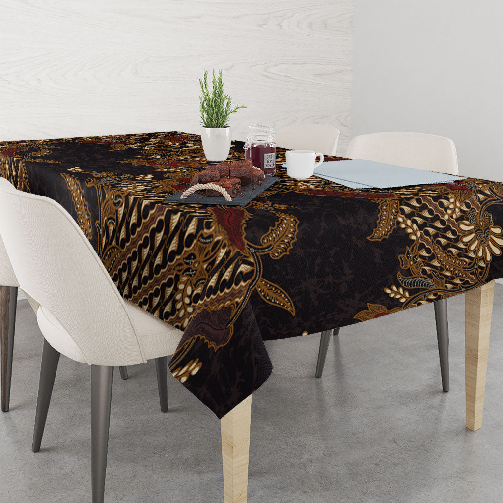 Indonesian Parang Batik Tablecloth Brown Gold Floral Pattern
