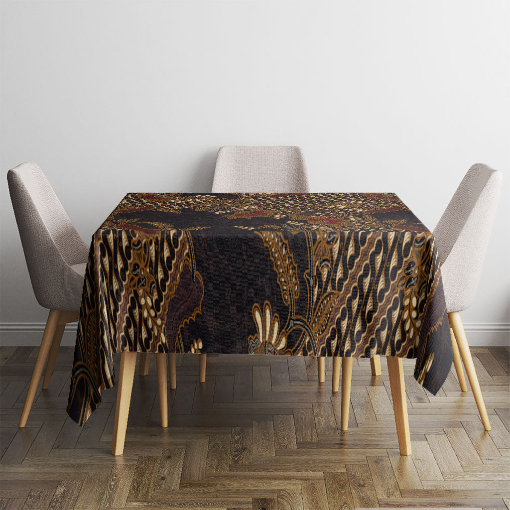 Indonesian Parang Batik Tablecloth Brown Gold Floral Pattern