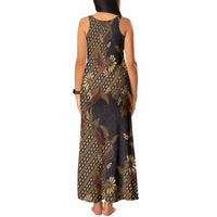 Indonesian Parang Batik Tank Maxi Dress Brown Gold Floral Pattern