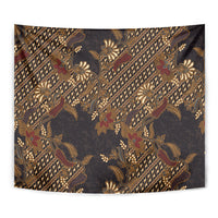 Indonesian Parang Batik Tapestry Brown Gold Floral Pattern