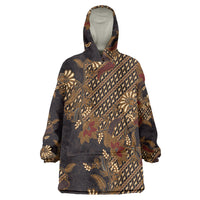 Indonesian Parang Batik Wearable Blanket Hoodie Brown Gold Floral Pattern