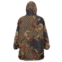 Indonesian Parang Batik Wearable Blanket Hoodie Brown Gold Floral Pattern