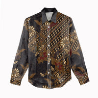 Indonesian Parang Batik Women Casual Shirt Brown Gold Floral Pattern