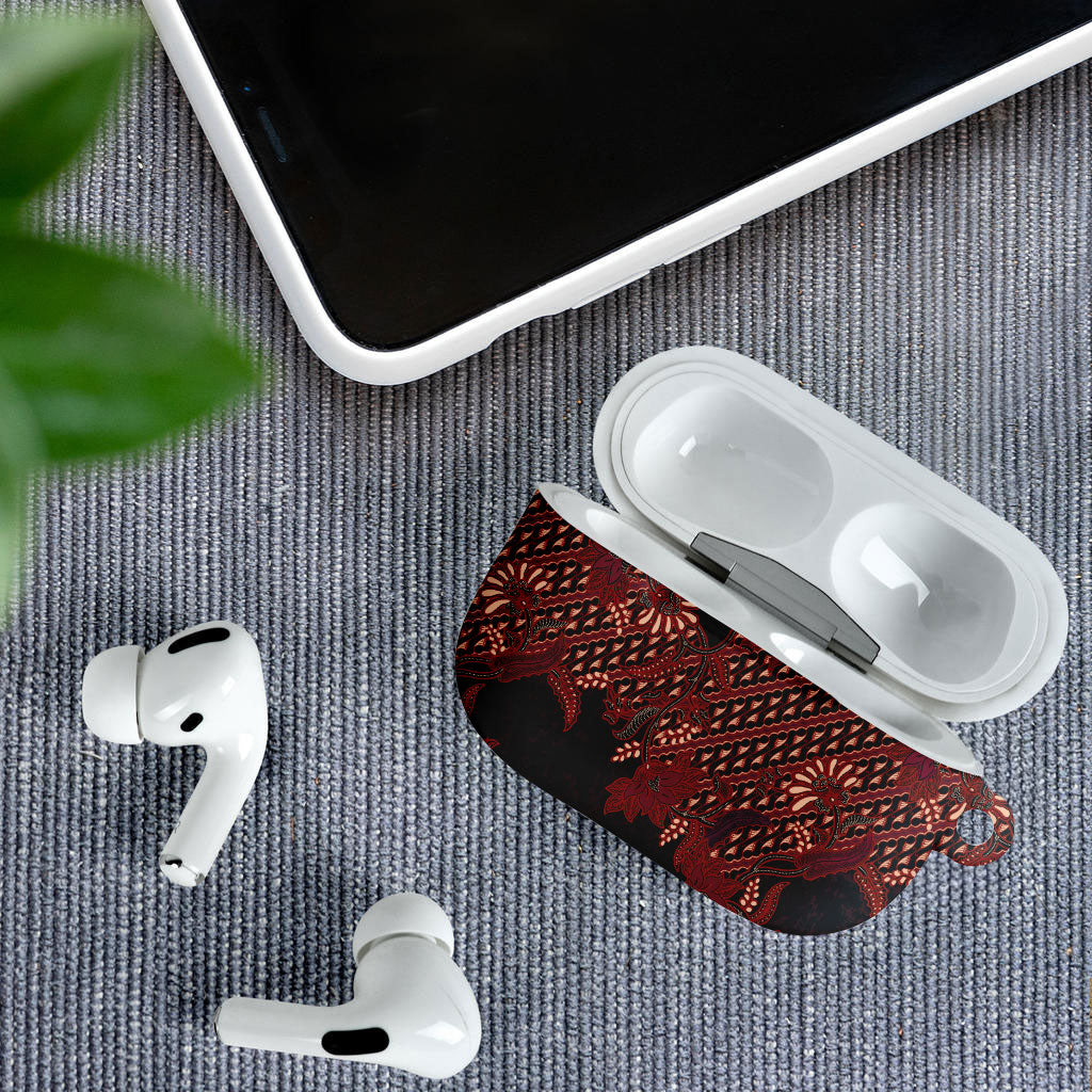 Indonesian Parang Batik AirPods Case Red Floral Pattern