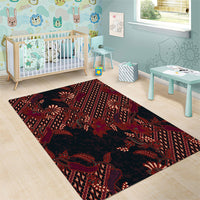 Indonesian Parang Batik Area Rug Red Floral Pattern