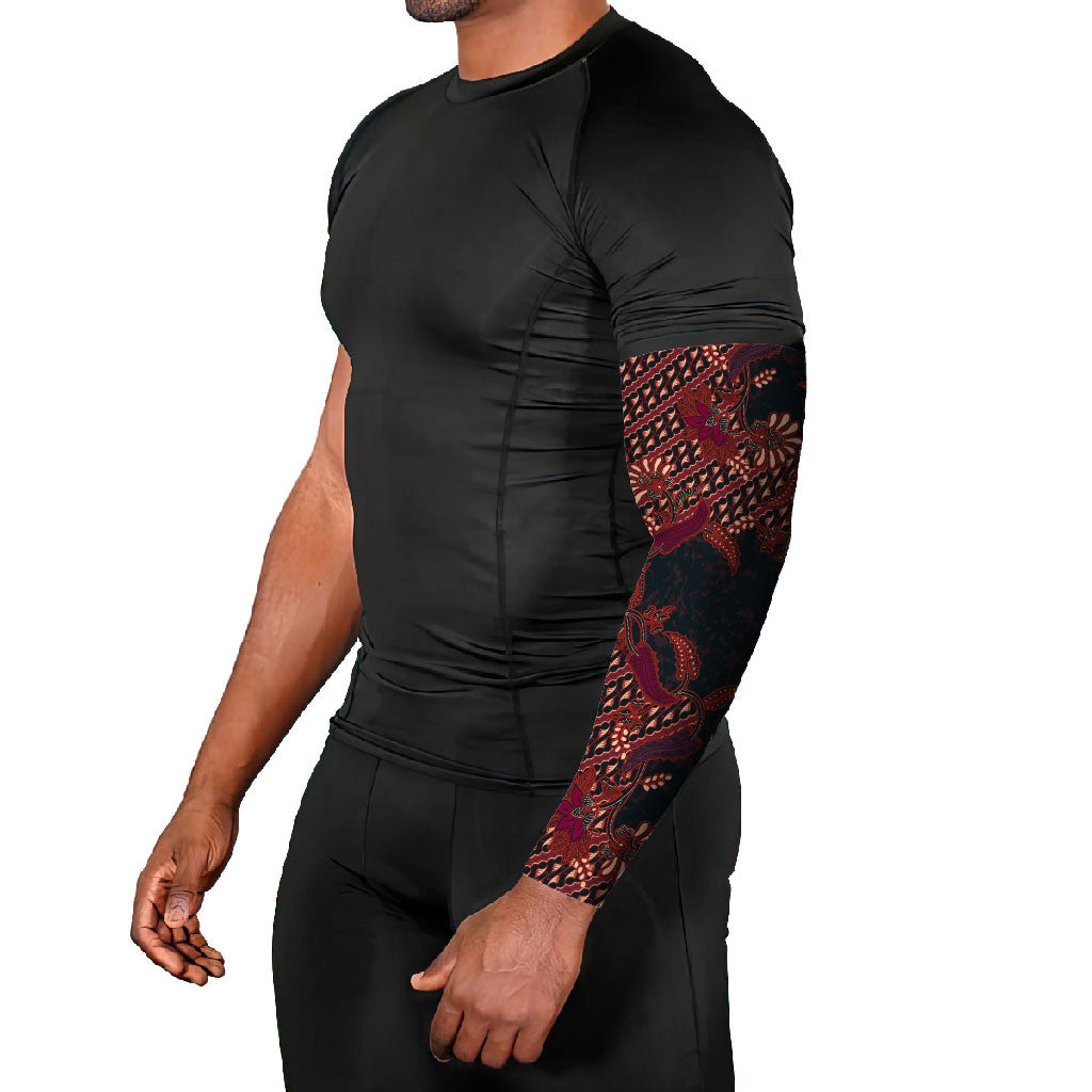 Indonesian Parang Batik Arm Sleeves Red Floral Pattern