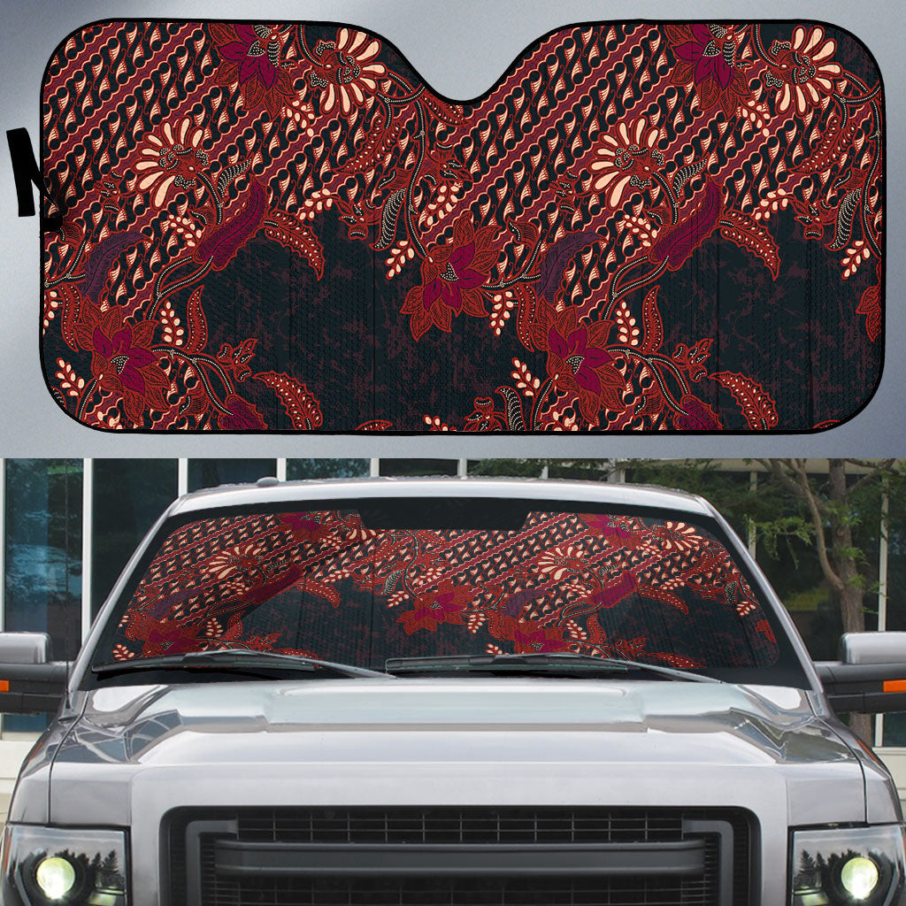 Indonesian Parang Batik Auto Sun Shade Red Floral Pattern LT05 Red - Polynesian Pride