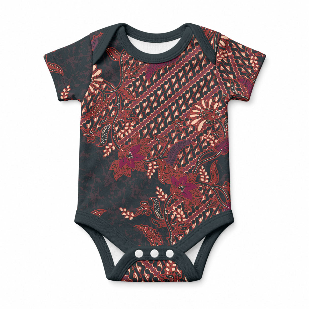 Indonesian Parang Batik Baby Onesie Red Floral Pattern