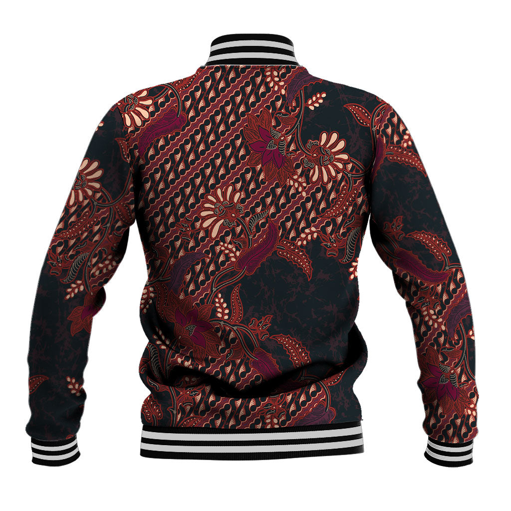 Indonesian Parang Batik Baseball Jacket Red Floral Pattern