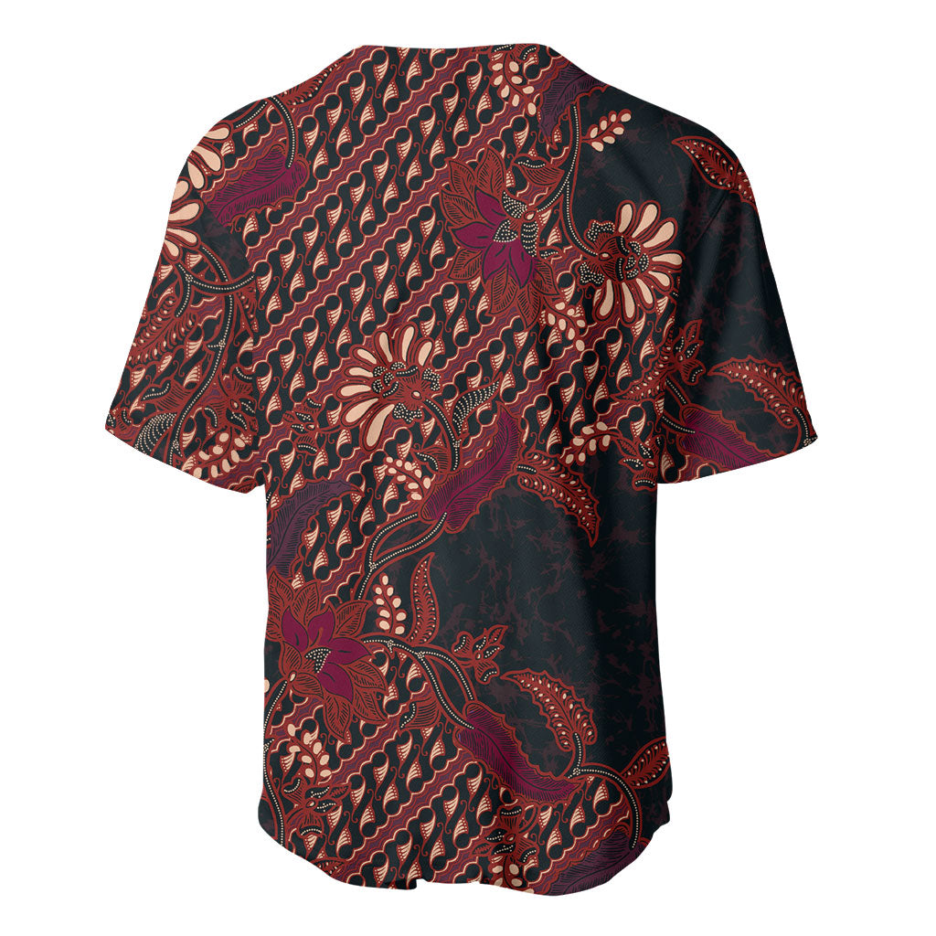 Indonesian Parang Batik Baseball Jersey Red Floral Pattern
