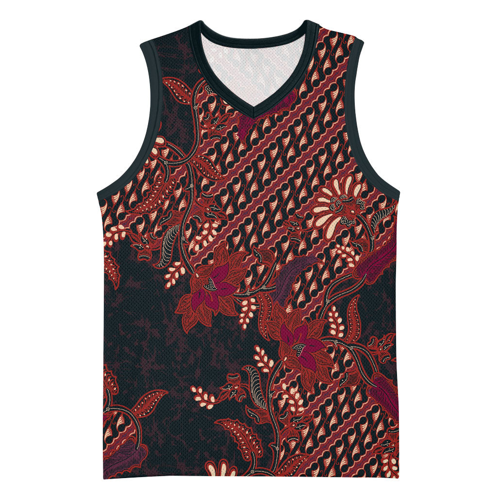 Indonesian Parang Batik Basketball Jersey Red Floral Pattern
