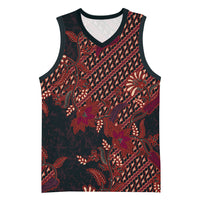Indonesian Parang Batik Basketball Jersey Red Floral Pattern