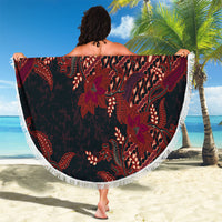 Indonesian Parang Batik Beach Blanket Red Floral Pattern
