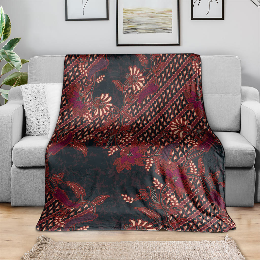 Indonesian Parang Batik Blanket Red Floral Pattern