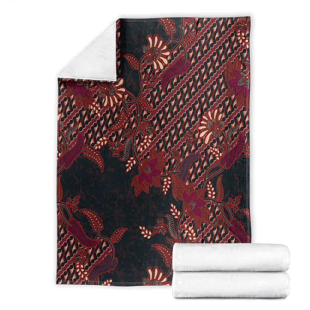 Indonesian Parang Batik Blanket Red Floral Pattern