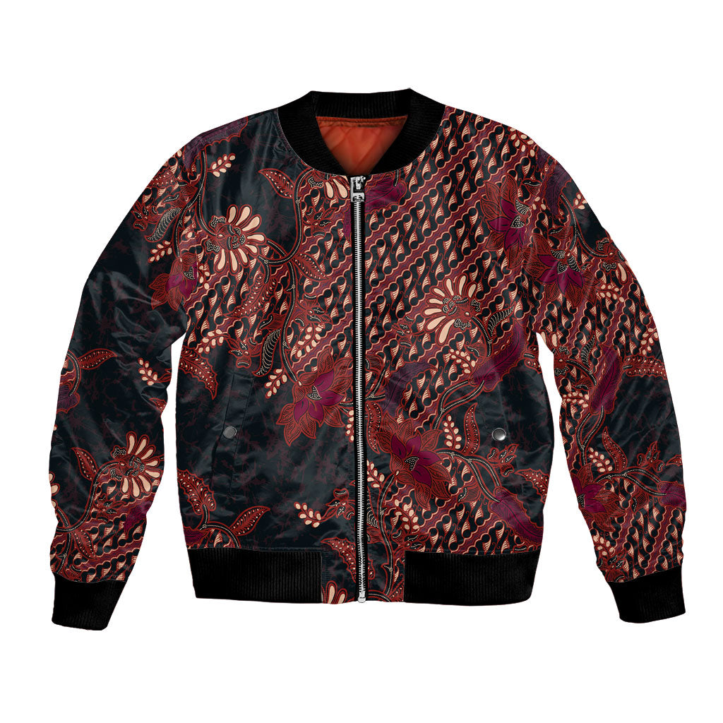 Indonesian Parang Batik Bomber Jacket Red Floral Pattern
