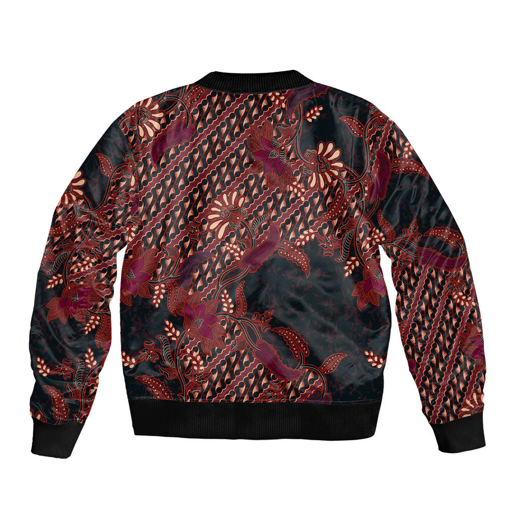 Indonesian Parang Batik Bomber Jacket Red Floral Pattern