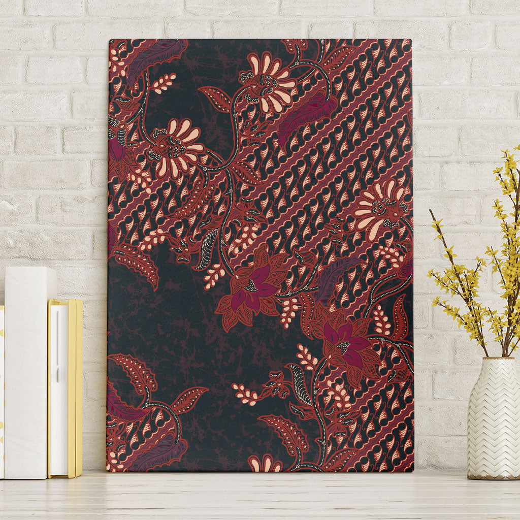 Indonesian Parang Batik Canvas Wall Art Red Floral Pattern