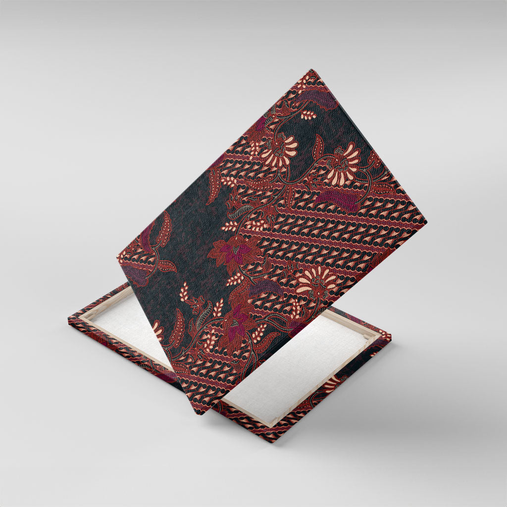 Indonesian Parang Batik Canvas Wall Art Red Floral Pattern