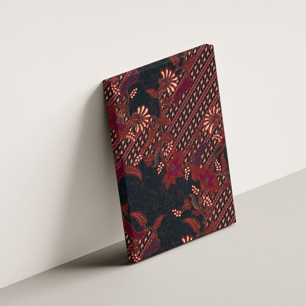 Indonesian Parang Batik Canvas Wall Art Red Floral Pattern