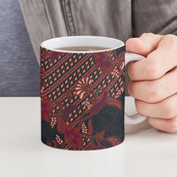Indonesian Parang Batik Ceramic Mug Red Floral Pattern