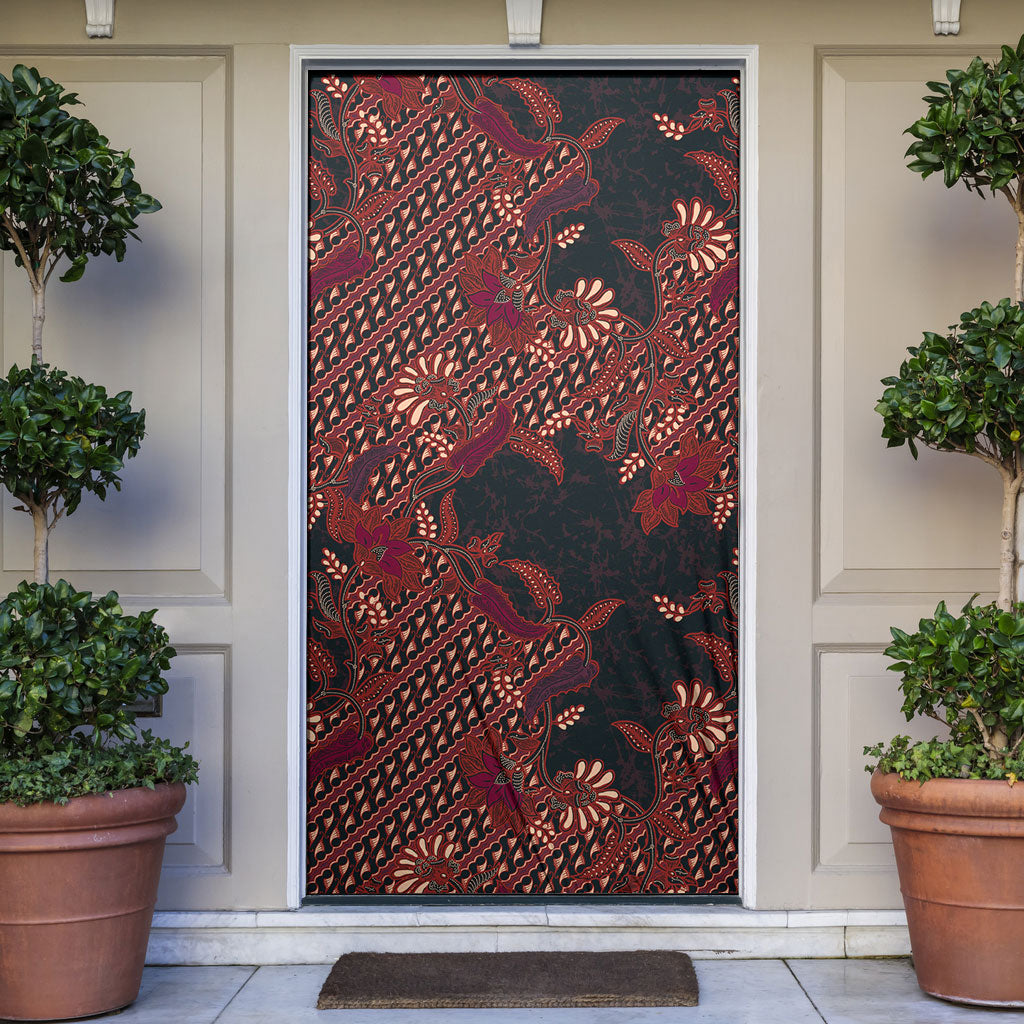 Indonesian Parang Batik Door Cover Red Floral Pattern
