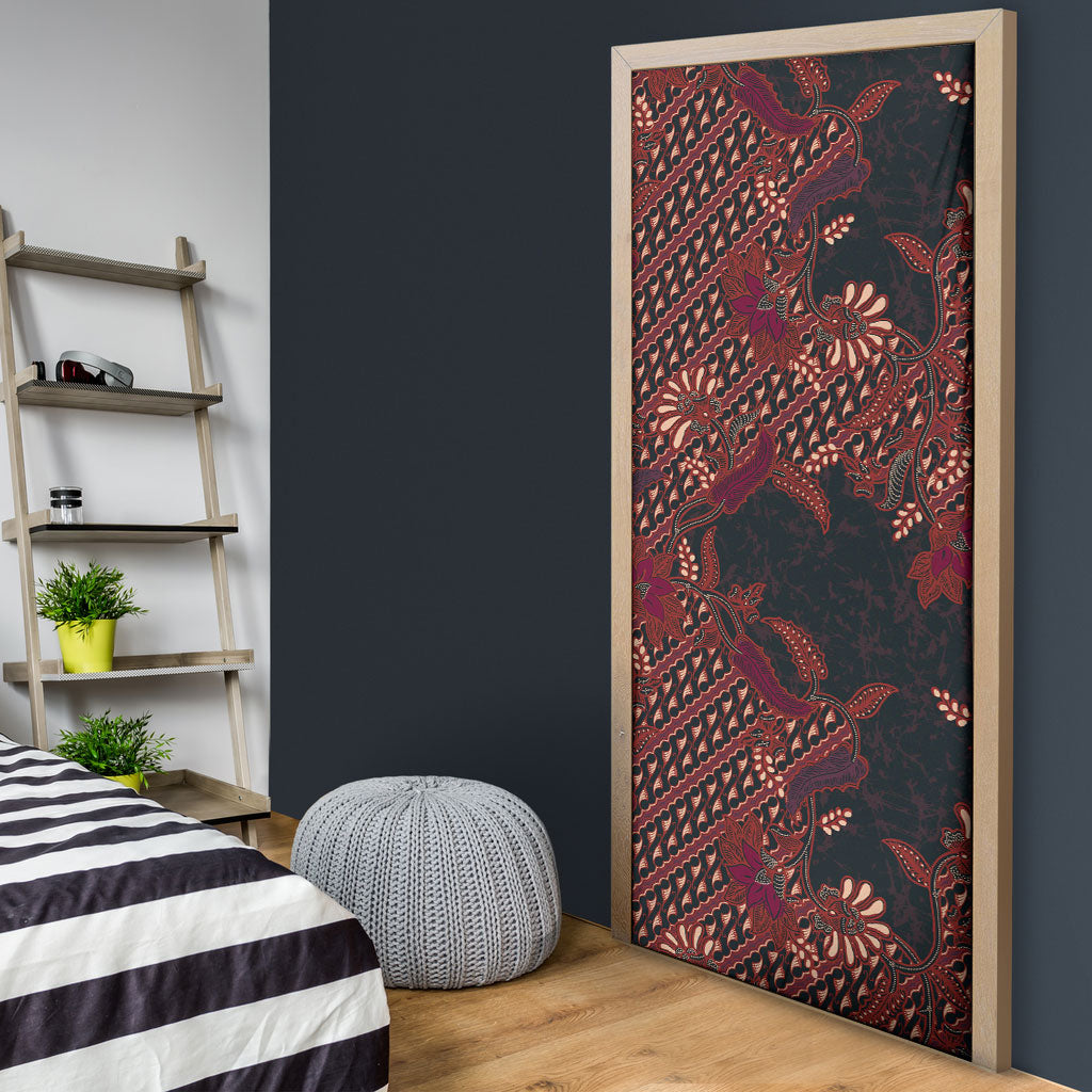 Indonesian Parang Batik Door Cover Red Floral Pattern