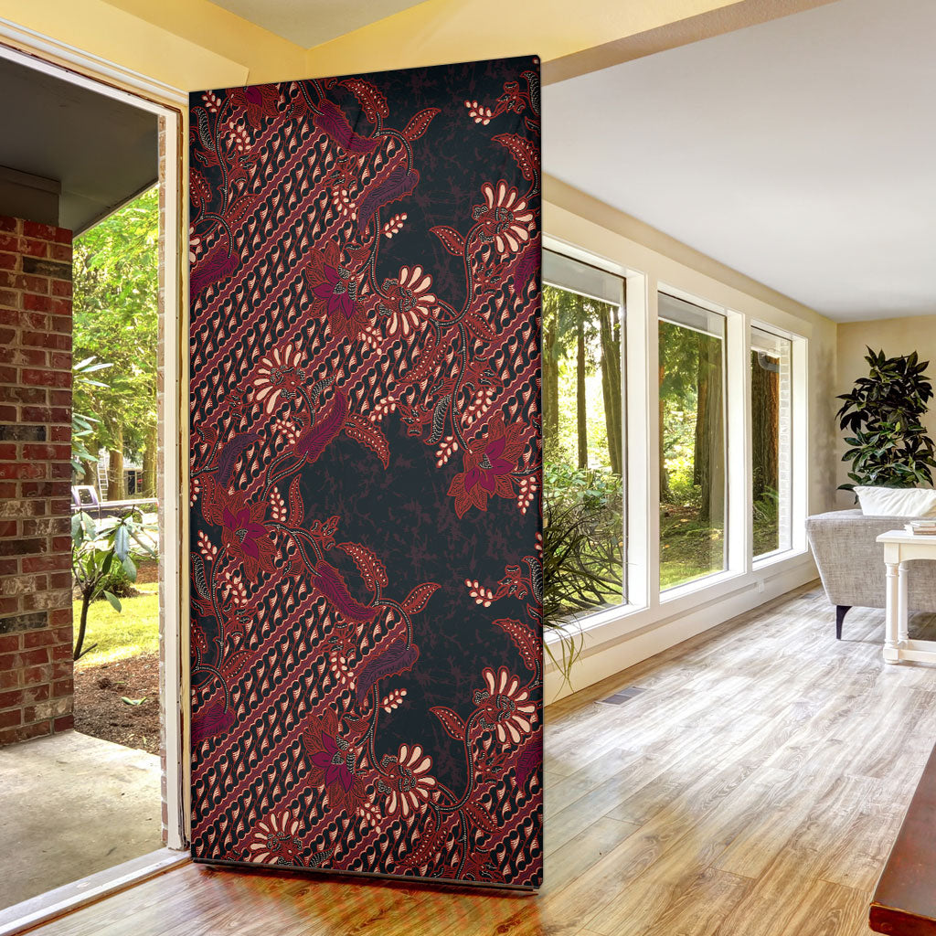 Indonesian Parang Batik Door Cover Red Floral Pattern