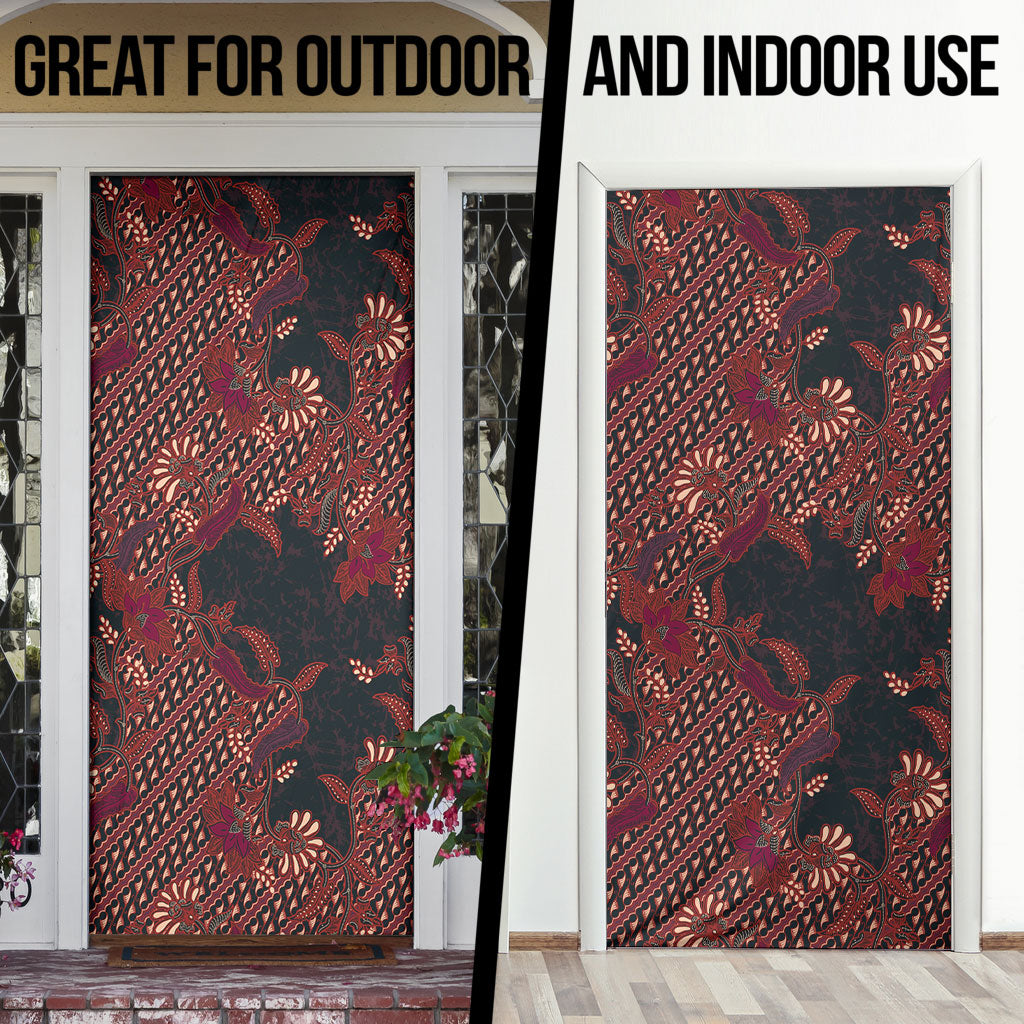 Indonesian Parang Batik Door Cover Red Floral Pattern