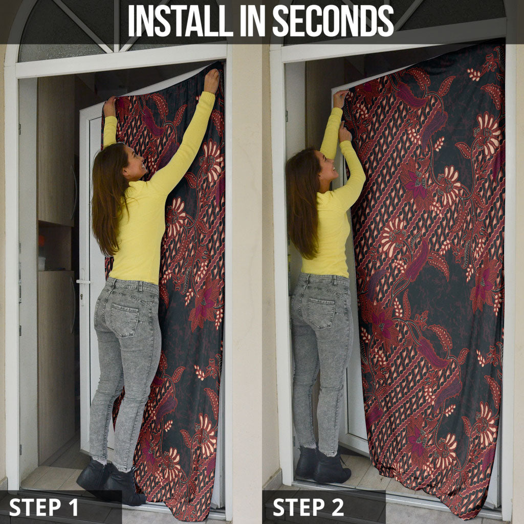 Indonesian Parang Batik Door Cover Red Floral Pattern