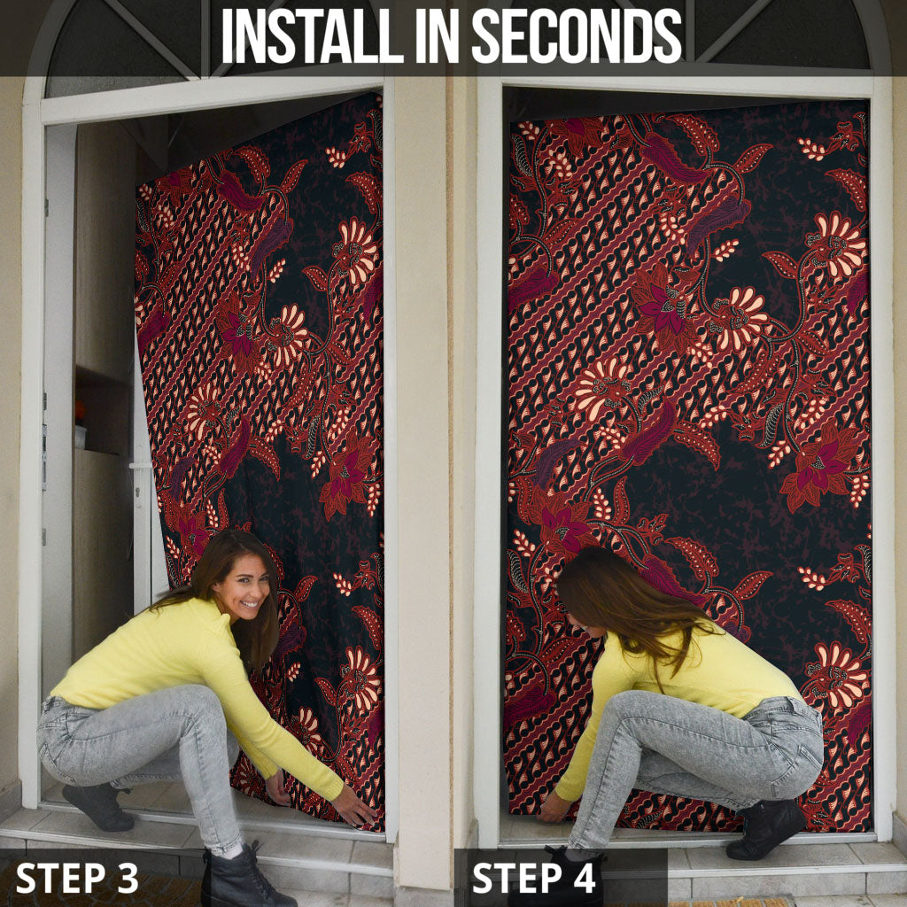 Indonesian Parang Batik Door Cover Red Floral Pattern