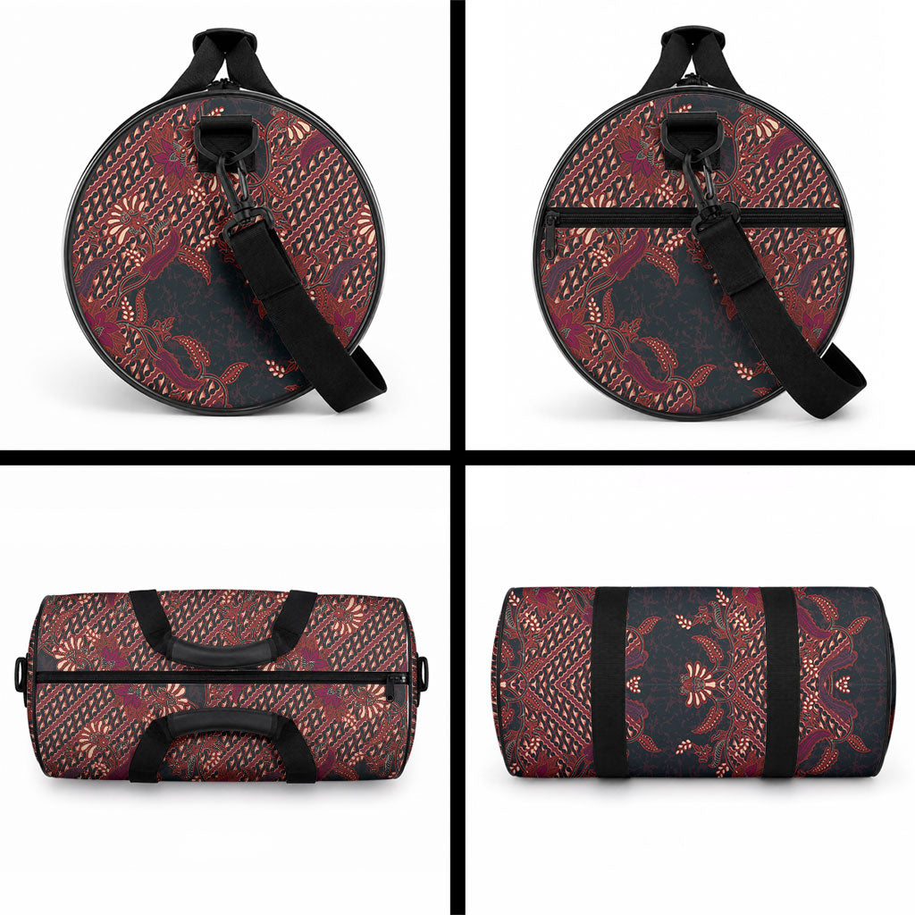Indonesian Parang Batik Duffle Bag Red Floral Pattern