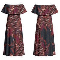 Indonesian Parang Batik Family Matching Off Shoulder Maxi Dress and Hawaiian Shirt Red Floral Pattern