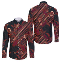 Indonesian Parang Batik Family Matching Off Shoulder Maxi Dress and Hawaiian Shirt Red Floral Pattern