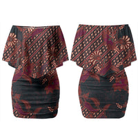 Indonesian Parang Batik Family Matching Off Shoulder Short Dress and Hawaiian Shirt Red Floral Pattern