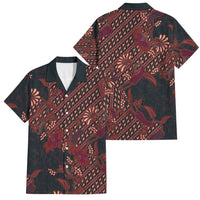 Indonesian Parang Batik Family Matching Off Shoulder Short Dress and Hawaiian Shirt Red Floral Pattern