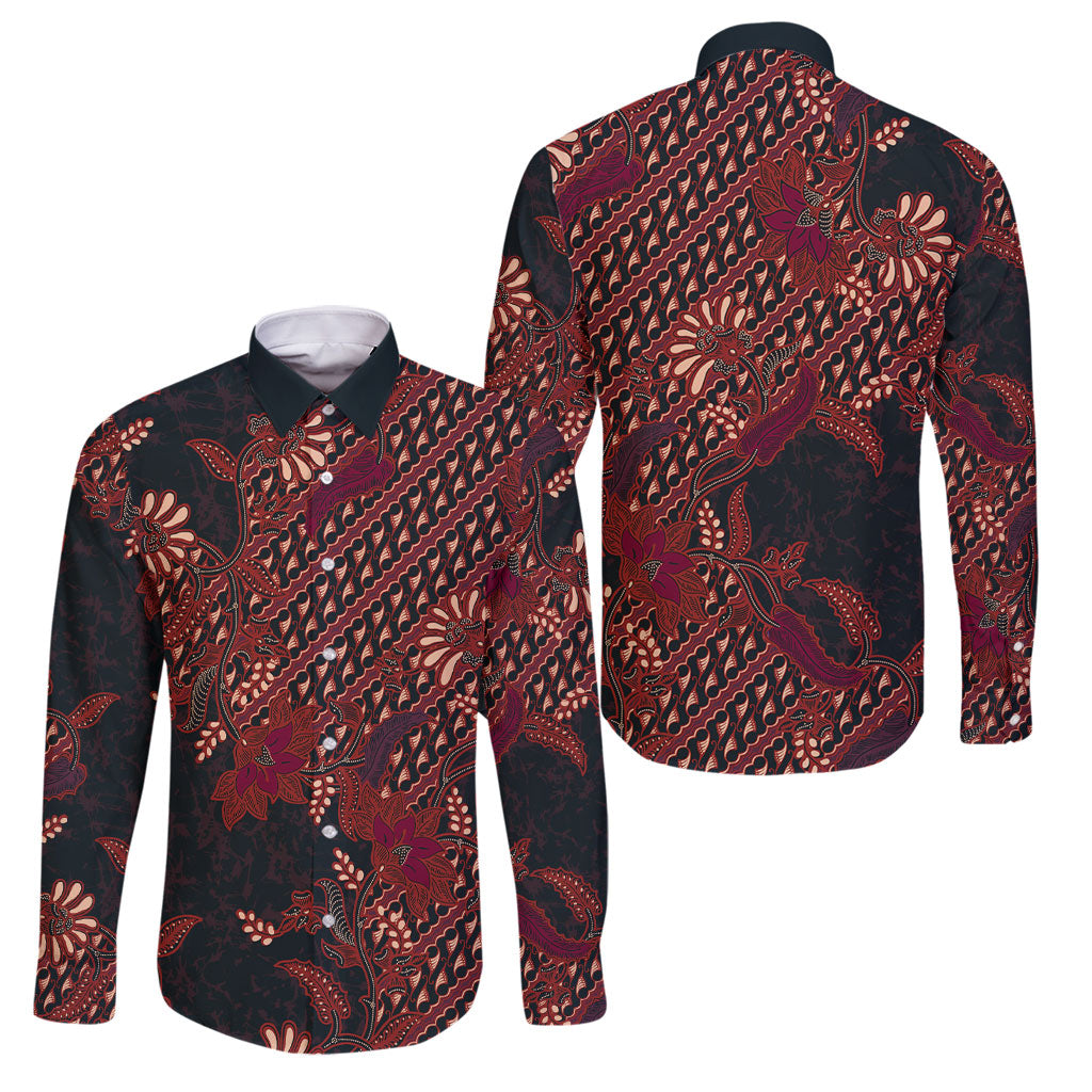 Indonesian Parang Batik Family Matching Off Shoulder Short Dress and Hawaiian Shirt Red Floral Pattern