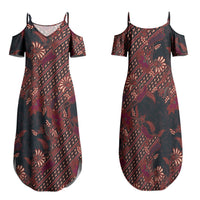 Indonesian Parang Batik Family Matching Summer Maxi Dress and Hawaiian Shirt Red Floral Pattern