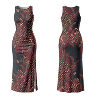 Indonesian Parang Batik Family Matching Tank Maxi Dress and Hawaiian Shirt Red Floral Pattern
